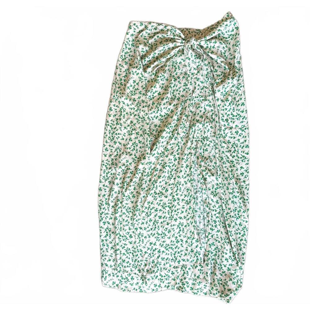 GANNI New Green Leaf Print Casual Faux Wrap Skirt, CL